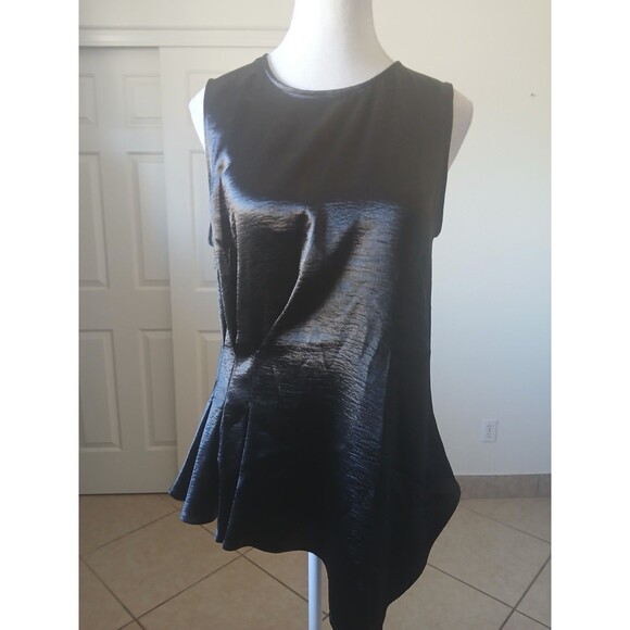 Express Womens Blouse Black Peplum Asymmetrical Top Medium Career Evening - Picture 2 of 15